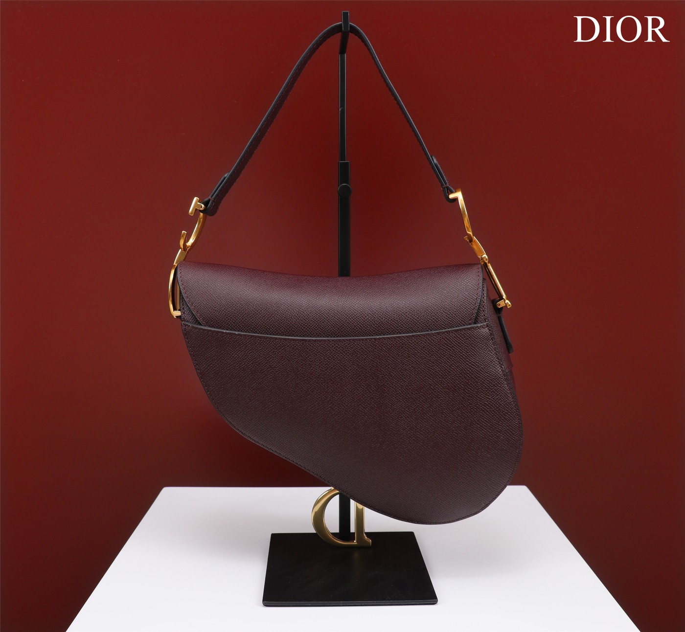 Saddle Bag with Strap Barolo Grained Calfskin